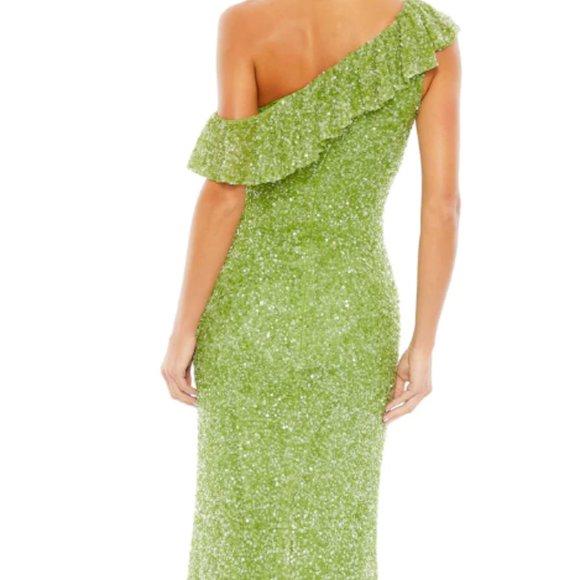 MAC DUGGAL SEQUIN DROP SHOULDER KEY LIME TRUMPET GOWN sz 14 - Picture 5 of 6
